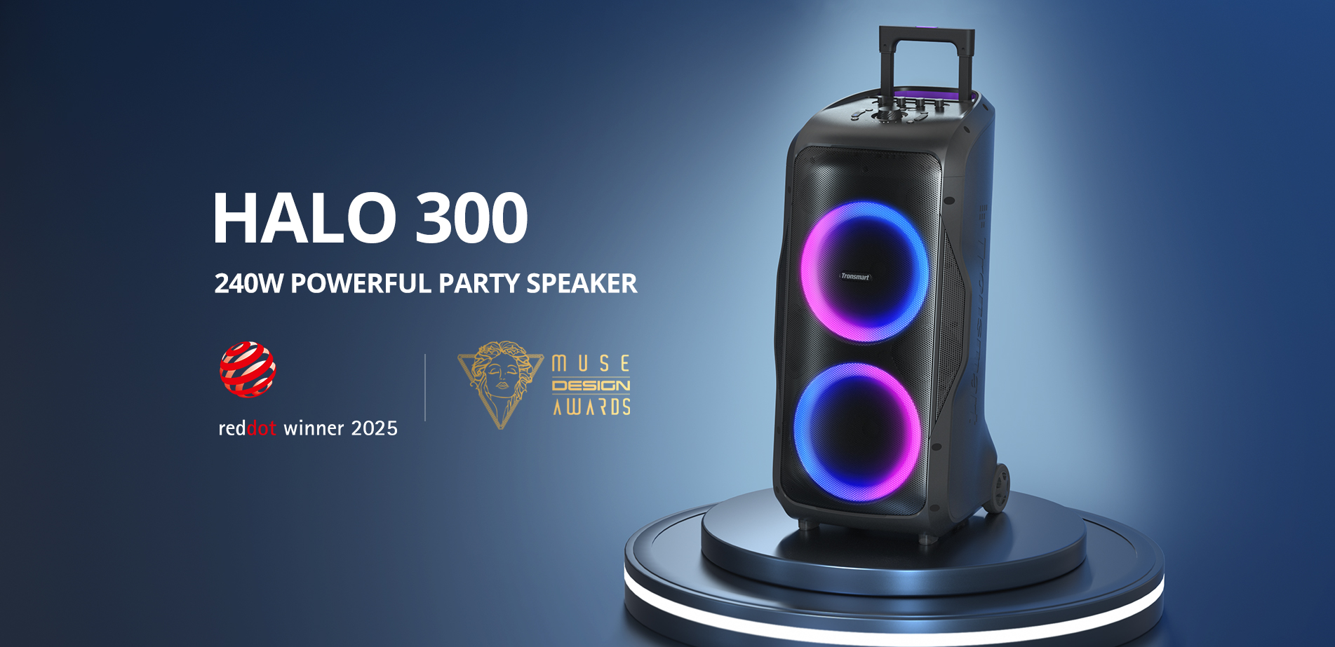 Altavoz grande para fiestas en un evento con luces de neón